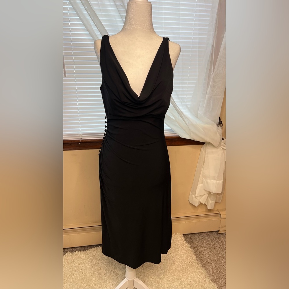 White House Black Market Dress Womens 6 Black Cocktail Ruched Side Button